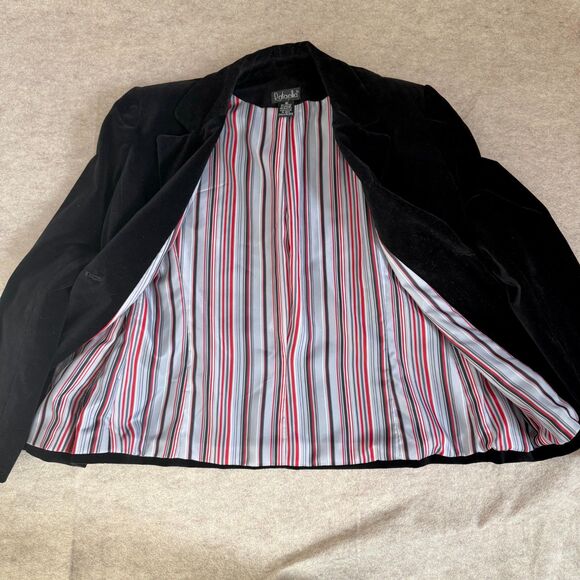 Vtg Rafaella Black Velvet Structured 2 Button Blazer Women’s 12 Retro Preppy - Picture 3 of 9